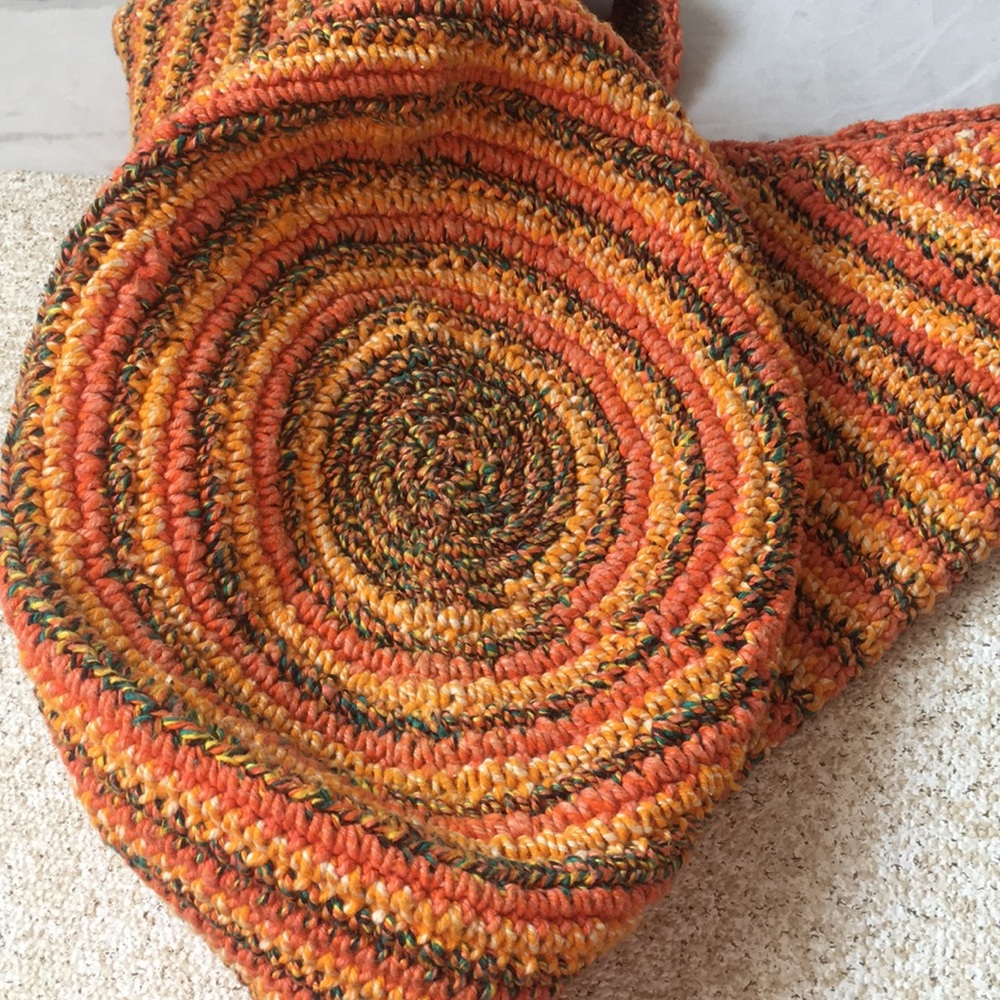 Vintage Macrame Crochet Hobo Bag Orange Yellow Green Festival Handmade - Picture 4 of 8
